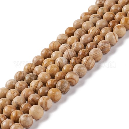 Brins de perles de jaspe en argent naturel G-P451-02B-C-1