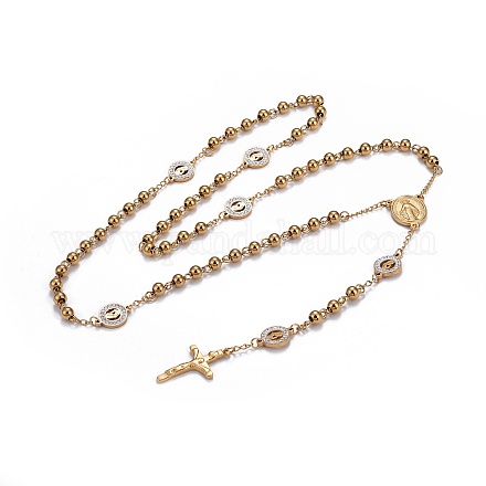 304 collane rosario in acciaio inox di perline per pasqua NJEW-L159-04G-1