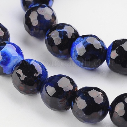 Faceted Round Dyed Natural Fire Crackle Agate Beads Strands G-D769-8mm-03-1