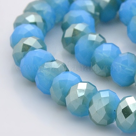 Half Rainbow Plated Faceted Rondelle Imitation Jade Glass Beads Strands GLAA-A024E-HR10-1