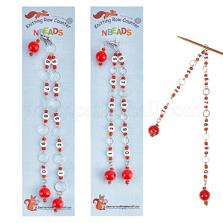 NBEADS 2 Pcs 2 Sizes Red Wood Beads Pendant Knitting Row Counter Chains HJEW-AB00067-01-1