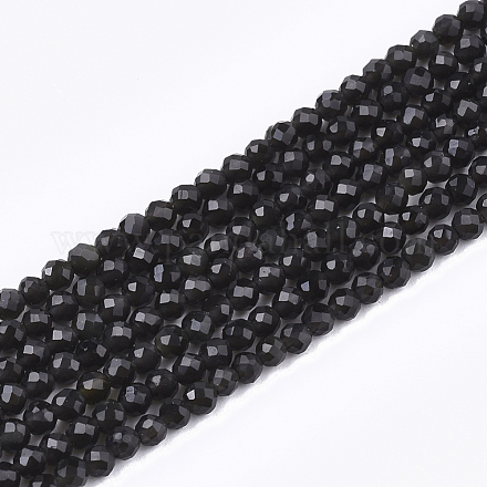 Chapelets de perles en obsidienne noire naturelle G-T108-41-1