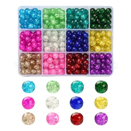 360 pièces 12 couleurs brins de perles de verre craquelées peintes à la bombe CCG-YW0001-12-1