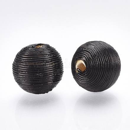 Wood Beads Covered with Polyester Cord Wire WOVE-S117-18mm-01-1