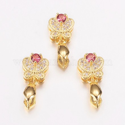 Long-Lasting Plated Brass Micro Pave Cubic Zirconia Ice Pick Pinch Bails ZIRC-F069-05C-G-1