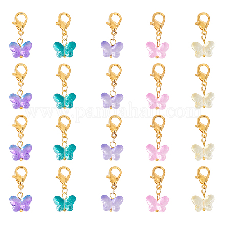 Пандахолл элита 60шт красочные бабочки стеклянный кулон украшения HJEW-PH0001-65-1
