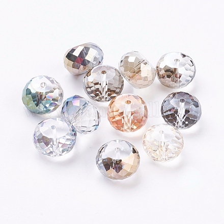 Arco iris plateado facetado rondelle electorplated perlas de vidrio X-EGLA-E005-M-1