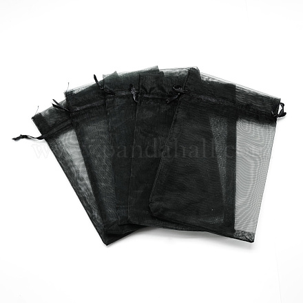 オーガンジーバッグ巾着袋  長方形  ブラック  16x11cm X-OP-T002-11x16-07-1