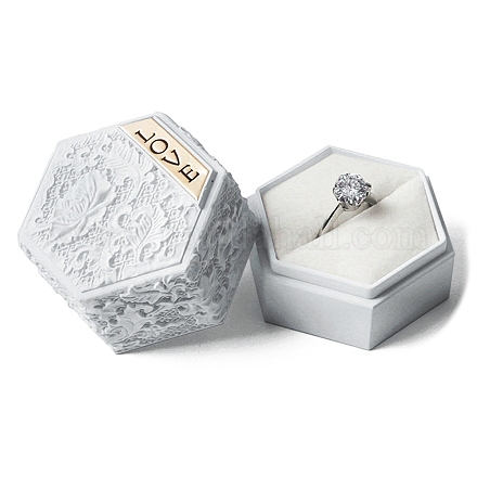 エンボス六角プラスチックリング収納ボックス  結婚指輪ケース スポンジ付き  銀  5.5x5x4.85cm CON-P020-C01-1