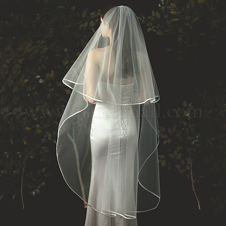 Velo de novia de malla de poliéster de doble capa de 1.35 m con peinetas PW-WG32118-01-1