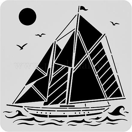 BENECREAT Sailboat PET Plastic Drawing Templates 11.8x11.8 Inch/30x30cm Moon Seagull Template Stencil for Scrabooking Card Making DIY-WH0172-489-1