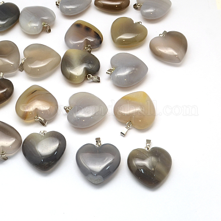 Heart Natural Grey Agate Pendants G-Q355-20-1