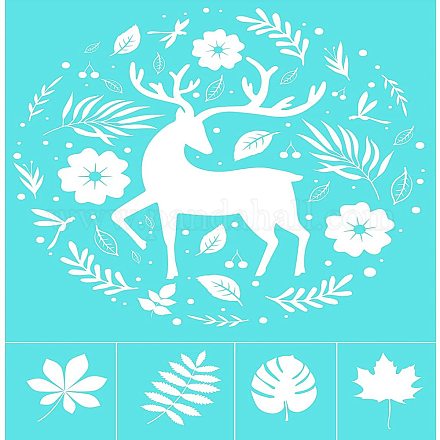 OLYCRAFT 2pcs Self Adhesive Silk Screen Printing Stencil Deer Pattern Mesh Transfers Turquoise Adhesive Screen Printing Template for Painting on T-Shirt Fabric 28x22cm DIY-WH0173-049-1