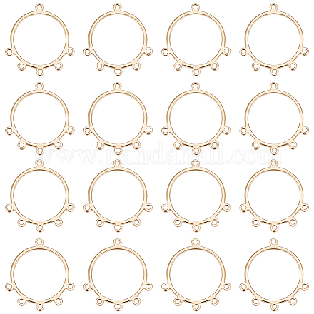 Beebeecraft 16Pcs Chandelier Connector Charm 18k Gold Plated Tibetan Circle Frame Multihole Pendant Charm Links for for Earring Jewelry Making Hole 1.2mm KK-BBC0009-46-1