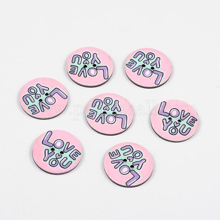2-trou rond plat avec vous des boutons acryliques de motif amour BUTT-F055-05D-1