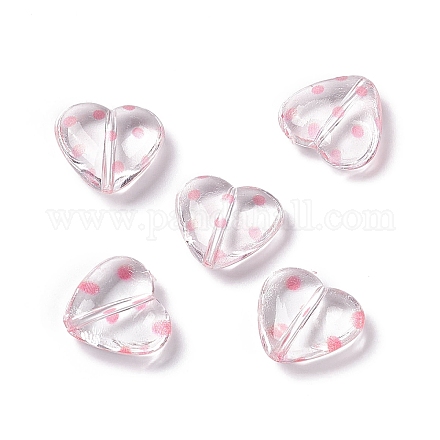 透明なアクリルビーズ  水玉柄の心  透明  ピンク  15.5x17.5x6mm  穴：1.7mm OACR-C009-05F-1