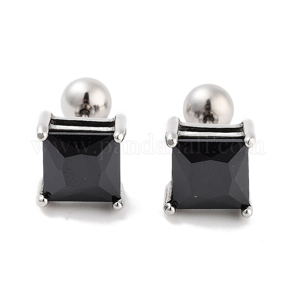 Wholesale Square 316 Surgical Stainless Steel Pave Cubic Zirconia Ear ...