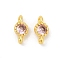 Brass Cubic Zirconia Flat Round Connector Charms, Rack Plating, Long-Lasting Plated, Golden, Pink, 9x4.5~5x3mm, Hole: 1mm