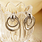 Stainless Steel Double-Layer Rings Dangle Stud Earrings for Women, Stainless Steel Color, 33x24mm