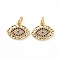 Brass Micro Pave Cubic Zirconia Charms, with Jump Rings, Horse Eye, Golden, 11.5x14x2mm, Hole: 3mm