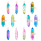 12Pcs 4 Style Glass Pendants, Wire Wrapped Pendants, with Brass Findings, Bullet, Mixed Color, 16~42x10~33x10mm, Hole: 2~2.5mm, 3pcs/style