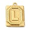 Ion Plating(IP) 304 Stainless Steel Pendants, Rectangle with Letter Charm, Real 18K Gold Plated, Letter L, 24.5x18x3mm, Hole: 1.8mm