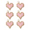 MIYUKI Delica Glas Seed Beaded Heart Pendants, with 304 Stainless Steel Jump Rings, Pink, 16~16.5x17x1.7mm, Hole: 3mm