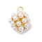 Brass Pendants, Cube Charms, with ABS Imitation Pearl, Rack Plating, Long-Lasting Plated, Lead Free & Cadmium Free, Real 18K Gold Plated, 16.5x11x11.5mm, Hole: 2.5x2mm