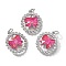 Brass Micro Pave Cubic Zirconia Pendants, Bowknot, with Glass & Loop, Long-Lasting, Lead Free & Cadmium Free, Faceted, Hot Pink, Platinum, 19.5x17x5mm, Hole: 3mm