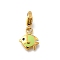 Fish 304 Stainless Steel Enamel Pendant Decorations, Ion Plating(IP), with Lobster Claw Clasp, Real 14K Gold Plated, Green Yellow, 11.5x9.5x1.5mm