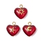 3Pcs 3 Styles Brass Glass Heart Pendants, with Golden Iron Loop, Dark Red, 16~17x15x8.5mm, Hole: 2mm, 1pc/style
