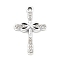 Alloy Rhinestone Pendants, UV Plating, Cross, Platinum, 26x16.5x2.5mm, Hole: 1.8mm