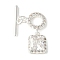 Brass Pave Clear Cubic Zirconia Toggle Clasps, Ring with Square, Silver, 24mm, Hole: 1.2mm, sqare: 10x8x5mm, hole: 1.25mm, bar: 15x4x1.5mm, hole: 1.2mm