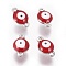 304 Stainless Steel Enamel Links connectors, Flat Round with Evil Eye, Stainless Steel Color, FireBrick, 9.5x6x3.5mm, Hole: 1.2mm