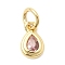 Brass Cubic Zirconia Charms, Teardrop Charms, Cadmium Free & Lead Free, Real 18K Gold Plated, Long-Lasting Plated, Pink, 8.5x5.5x2.5mm, Hole: 3mm
