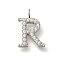 304 Stainless Steel Micro Pave Cubic Zirconia Pendants, Letter A~Z Charms, Letter R, 12.5x8.5x2mm, Hole: 1.8mm