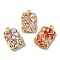 Brass Pendants, with Glass, Rectangle with Flower, Golden, Mixed Color, 23x14x3mm, Hole: 1.6mm