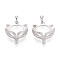 925 Sterling Silver Micro Pave Clear Cubic Zirconia Pendant Cabochon Settings, Fox with Oval Tray, Platinum, Tray: 9.5x11mm, 19.5x17x6.5mm, Hole: 5x3mm