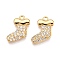 Christmas Theme Brass Micro Pave Clear Cubic Zirconia Charms, Christmas Sock, Real 18K Gold Plated, 13x10x2.5mm, Hole: 1mm