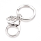 Iron Split Key Rings, Keychain Clasp Findings, with Alloy Lobster Claw Clasps and Iron Curb Chains, Platinum, 68mm