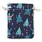 Christmas Theme Cloth Printed Storage Bags, Drawstring Bags, Rectangle, Marine Blue, 14x10x0.4cm