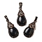 Synthetic Blue Goldstone Pendants, Brass Teardrop Charms, Red Copper, Lead Free & Cadmium Free, 31x15x8mm, Hole: 5x7.5mm