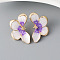 Flower Alloy Enamel Stud Earrings, Golden, Left and Right, Blue Violet, 36x22mm