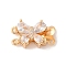 Golden Brass Micro Pave Cubic Zirconia Box Clasps, with Glass, Butterfly, 2-Strand, 4-Hole, Clear, 17x15x8mm, Hole: 1.2mm & 1.4mm