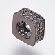 真鍮製マイクロパヴェキュービックジルコニアヨーロピアンビーズ  大穴ビーズ  鉛フリー＆カドミウムフリー  正方形  ミックスカラー  7.5x7.5x3.5mm  穴：4.5mm ZIRC-F083-087-RS-3