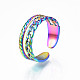 Anillo de puño con forma de cadena de bordillo de acero inoxidable de color arcoíris 304 RJEW-N038-037M-2