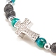 Natural & Synthetic Mixed Gemstone Beaded Stretch Bracelet with Clear Cubic Zirconia Cross for Women BJEW-JB08247-03-4