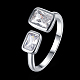 真鍮ガラスラインストーンのカフスリング  オープンリング  結婚指輪  長方形  プラチナ  サイズ8  18.1mm RJEW-BB16764-8P-2