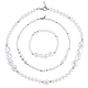 3шт натуральная раковина и пластиковые жемчужные цветы ожерелья из бисера и эластичный браслет SJEW-SW00010-02-1