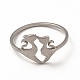 304 anello da dito doppio gatto in acciaio inossidabile per donna RJEW-K239-04P-2